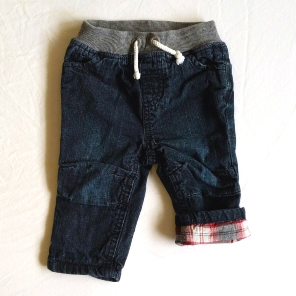 joe fresh plaid flannel lined pull-on denim jeans 6 months baby